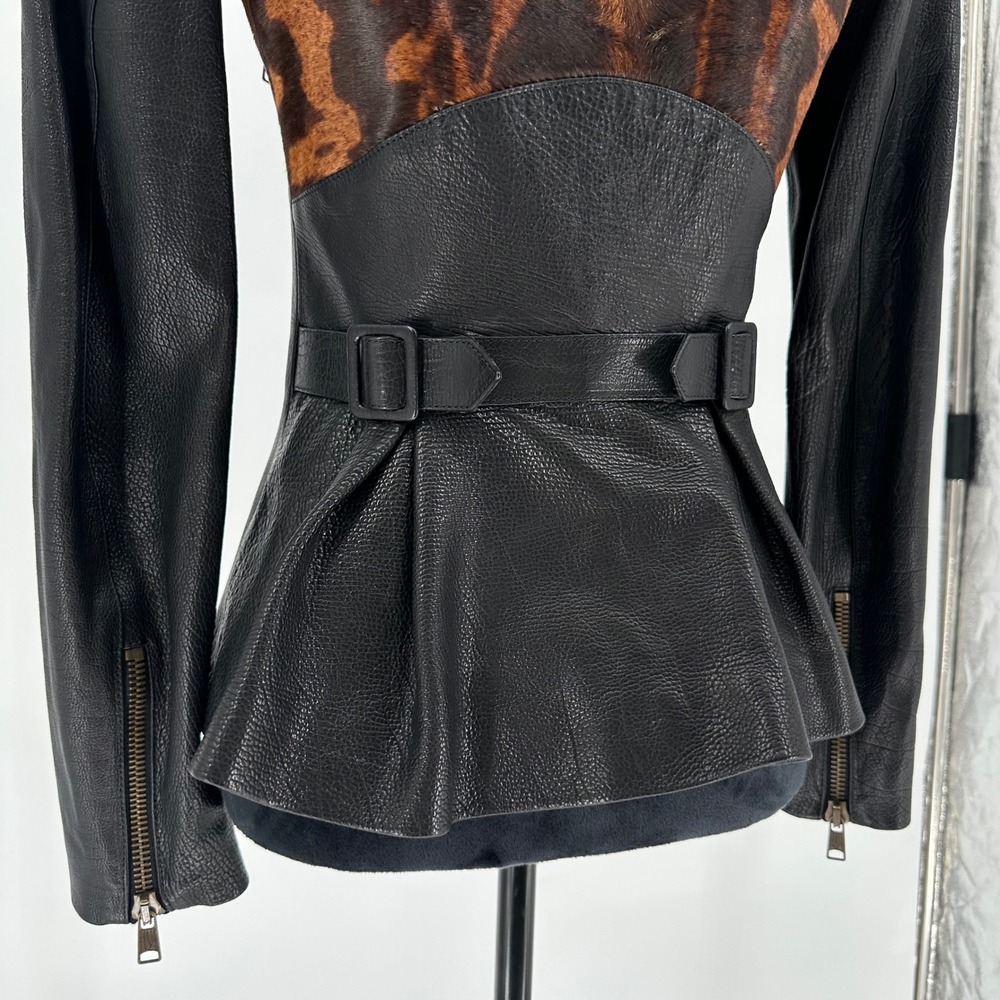 Alexander McQueen Black Nappa Leather Leopard Moto Jacket Italy‎ 38 US 2 Luxury - Picture 10 of 16